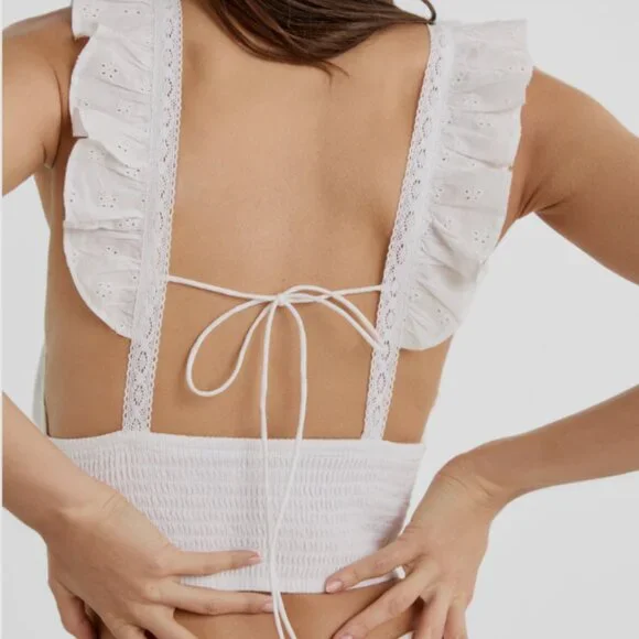 Stradivarius Black Eyelet Ruffle Crop Top (Size S) New Without Tags 🖤 - Picture 6 of 12